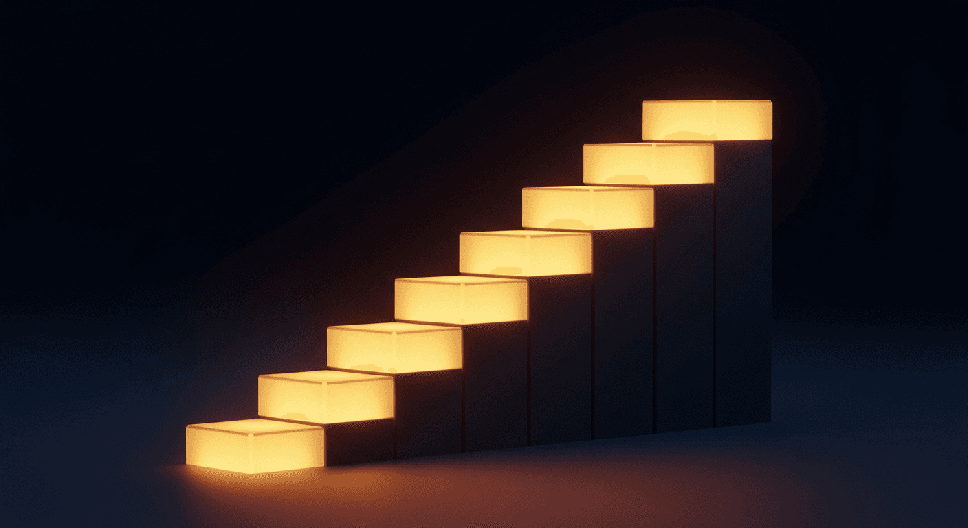 Golden ascending staircase representing Active Trade Days progression in prop firm trading